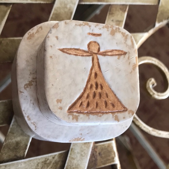 Wood Carved Trinket Box W/Angel Signed - Picture 2 of 13